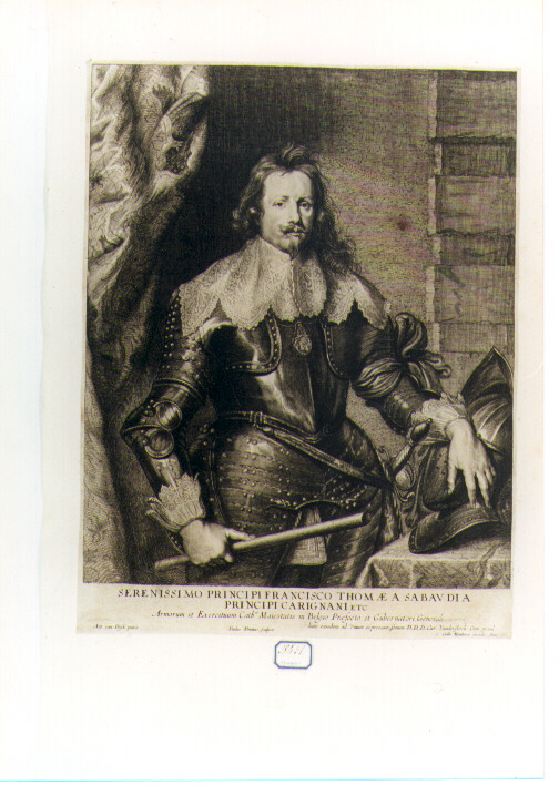 RITRATTO DI FRANCESCO TOMMASO DI SAVOIA (stampa controfondata smarginata) di Van Dyck Anton, Pontius Paul (sec. XVII)