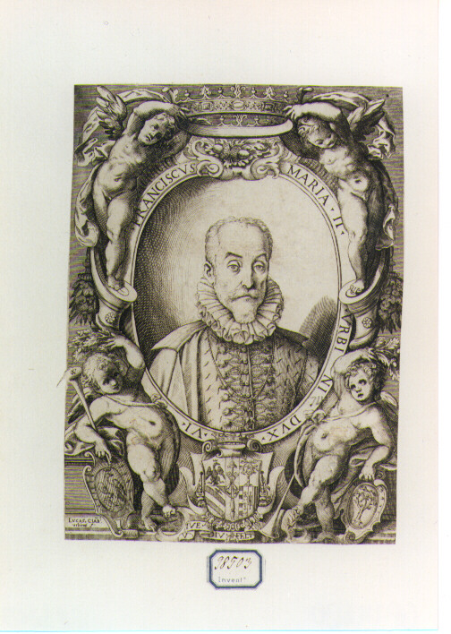 RITRATTO DI FRANCESCO MARIA II DUCA DI URBINO (stampa controfondata smarginata) di Ciamberlano Luca detto Luca da Urbino (sec. XVII)