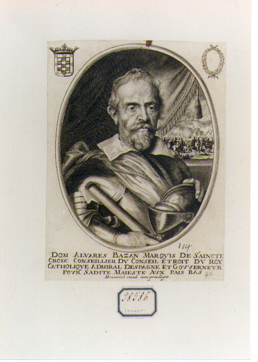 RITRATTO DI ALVARES BAZAN (stampa controfondata smarginata) di Moncornet (CERCHIA) (seconda metà sec. XVII)