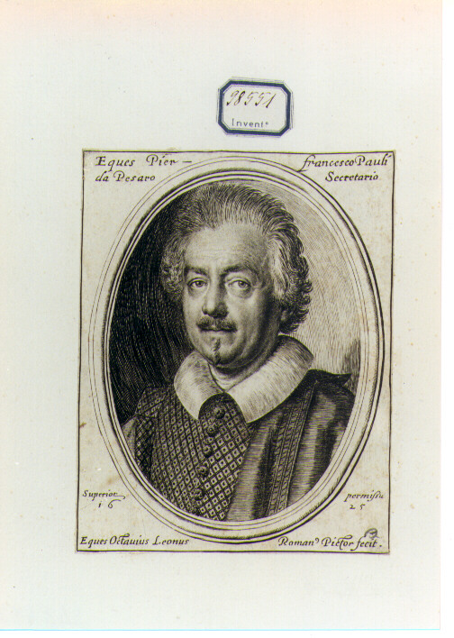 RITRATTO DI PIERFRANCESCO PAULI DA PESARO (stampa controfondata smarginata) di Leoni Ottavio (sec. XVII)