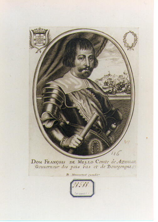 RITRATTO DI FRANCISCUS DE MELLO (stampa controfondata smarginata) di Moncornet Balthasar (CERCHIA) (sec. XVII)