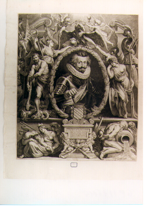 RITRATTO DI CARLO DI LONGUEVAL E FIGURE ALLEGORICHE (stampa controfondata smarginata) di Rubens Pieter Paul, Vosterman Lucas (sec. XVII)