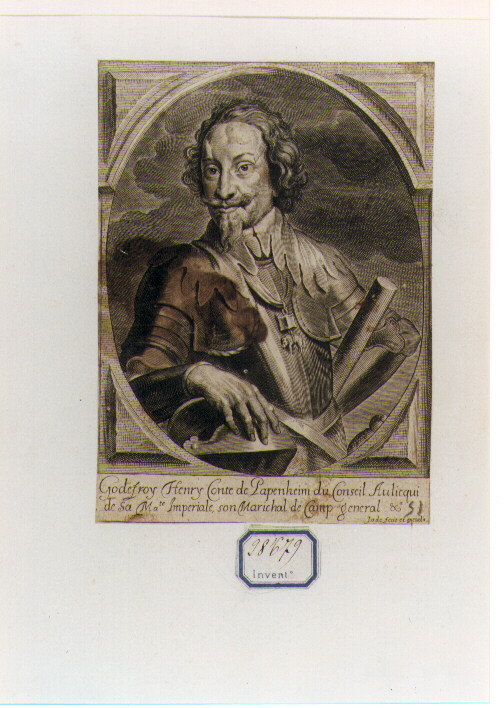 RITRATTO DI GODEFROY HENRY CONTE DI PAPENHEIM (stampa controfondata smarginata) di De Jode Pieter (seconda metà sec. XVII)