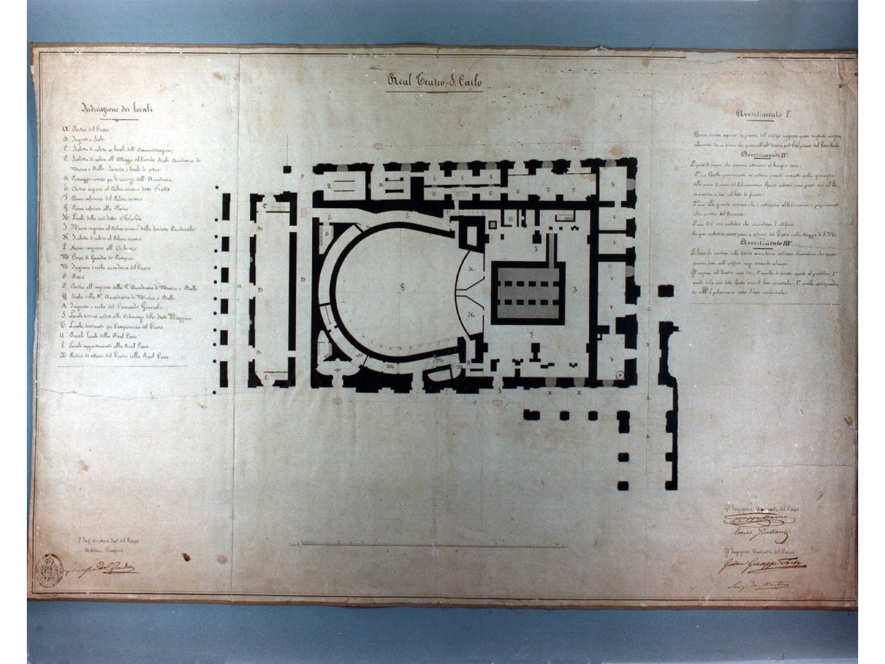 pianta del teatro San Carlo (disegno) di Del Giudice Francesco Maria (sec. XIX)