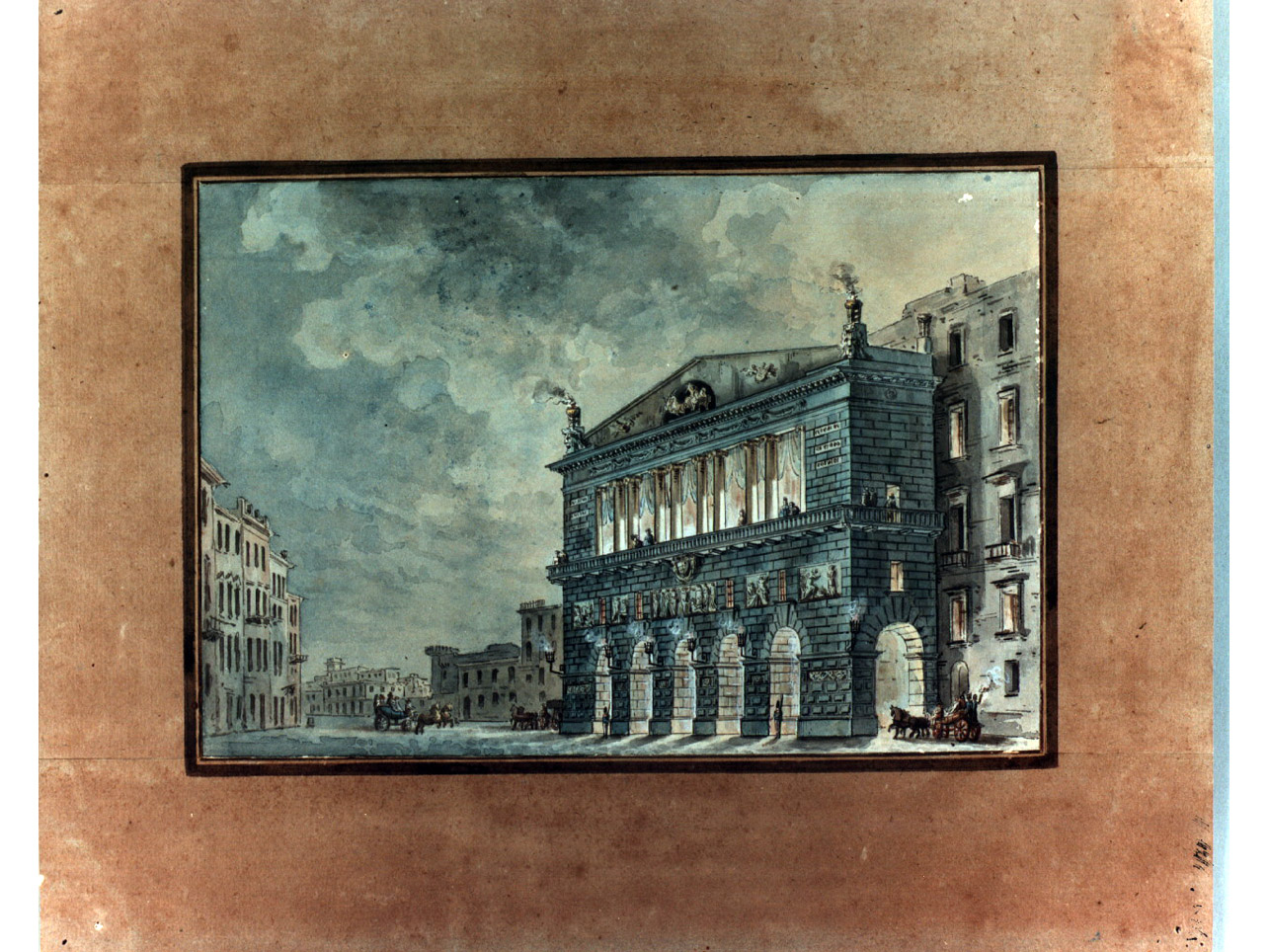 facciata del teatro San Carlo (disegno) di Niccolini Antonio (sec. XIX)