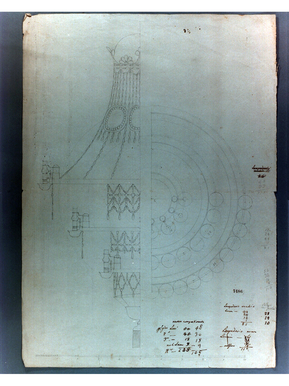 lampadario del teatro San Carlo (disegno) di Niccolini Antonio (sec. XIX)