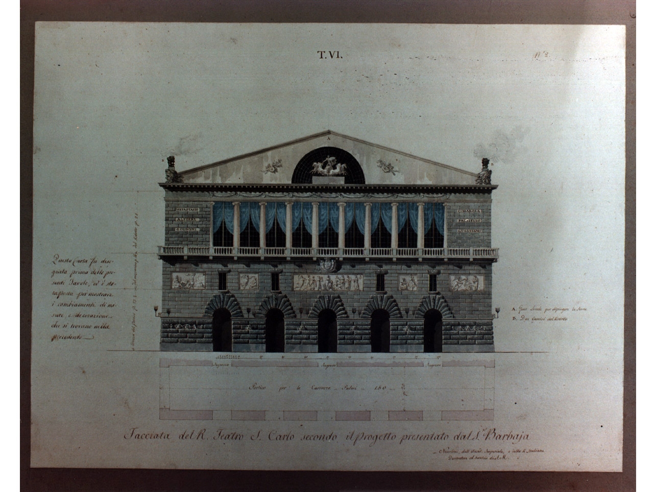 facciata del teatro San Carlo (disegno, elemento d'insieme) di Niccolini Antonio (sec. XIX)