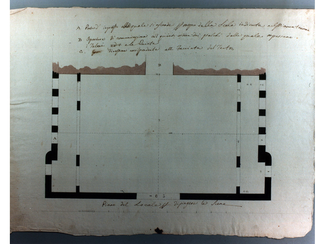 pianta di locale annesso al teatro San Carlo (disegno) di Niccolini Antonio (sec. XIX)