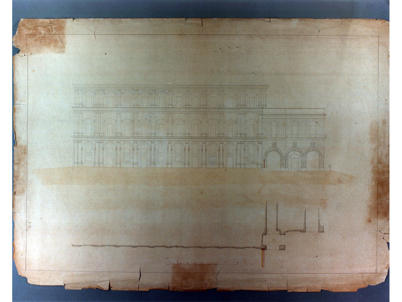 prospetto laterale del teatro di San Carlo (disegno) di Niccolini Antonio (attribuito) (sec. XIX)