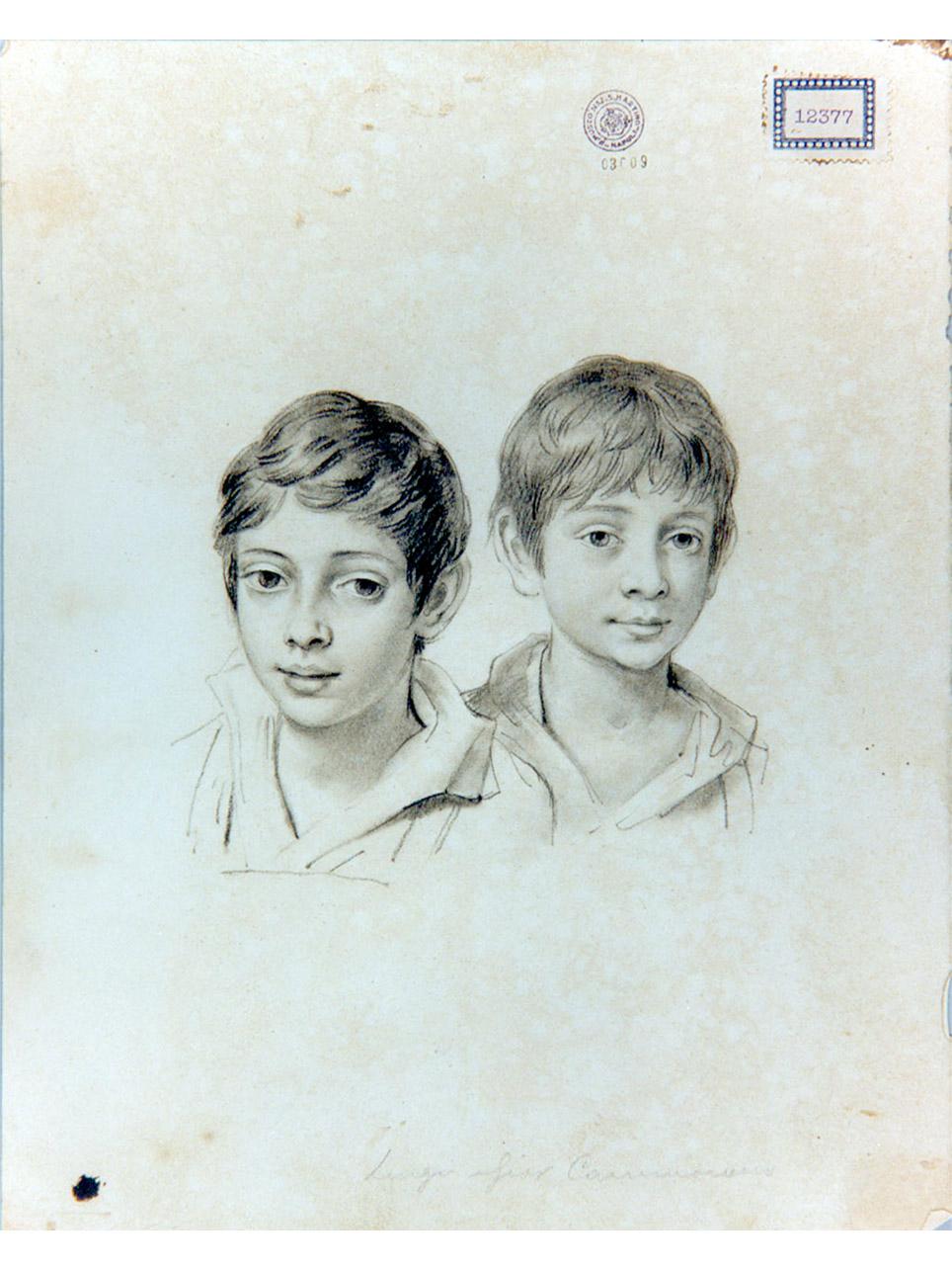 doppio ritratto di Luigi e Giovanni Cammarano giovanetti (disegno) di Cammarano Giuseppe (sec. XIX)