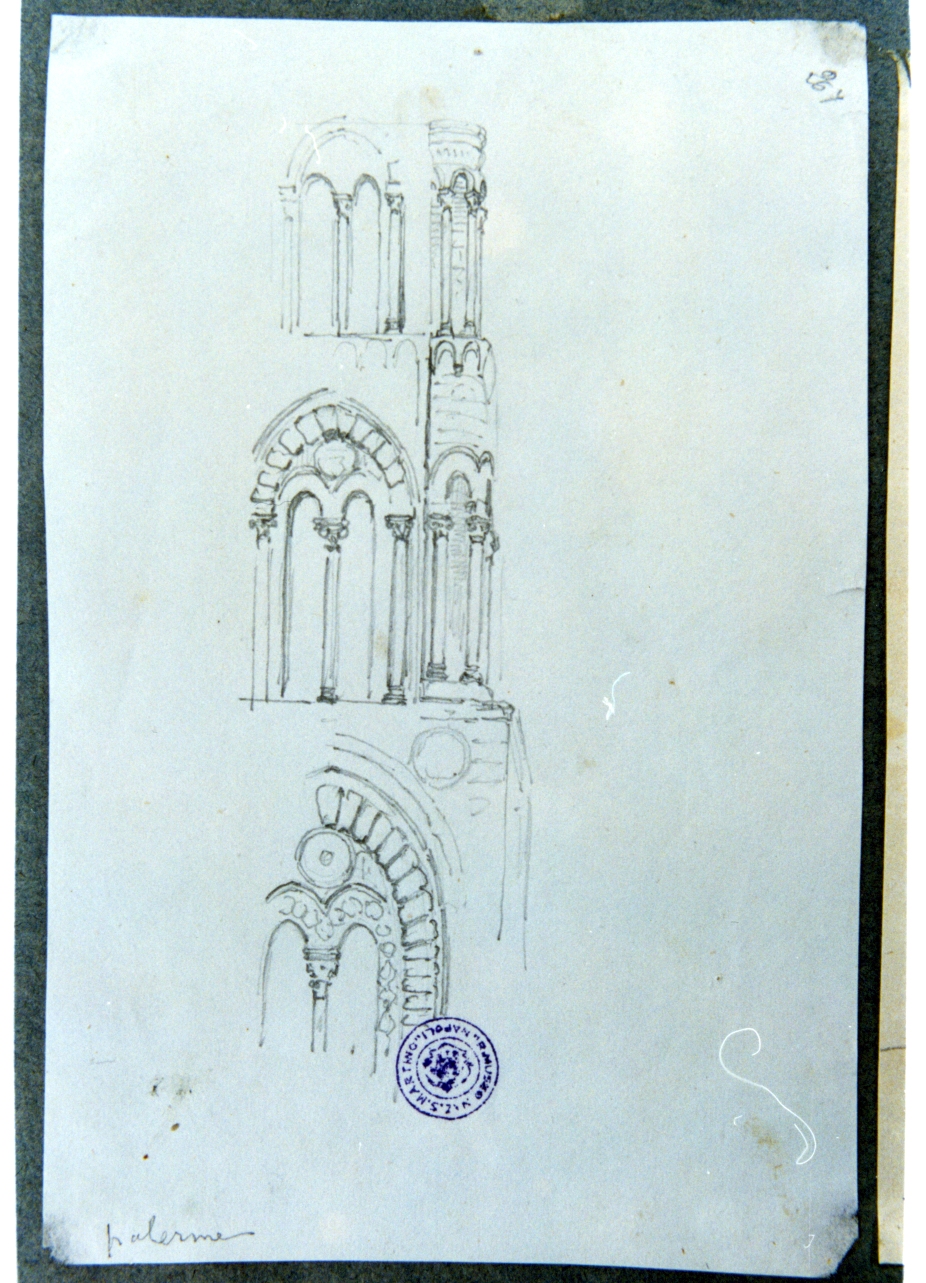 studio di bifore gotiche (disegno) di Vervloet Frans (secondo quarto sec. XIX)