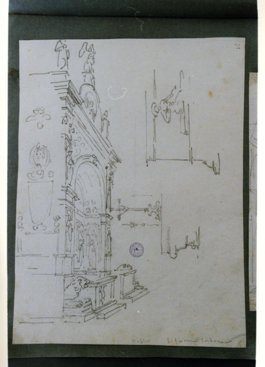 sepolcro nella chiesa di San Giovanni a Carbonara (disegno) di Vervloet Frans (sec. XIX)