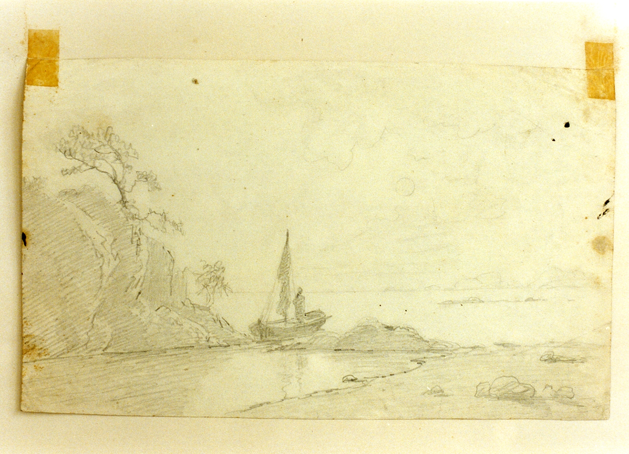 paesaggio marino con barche a vela (disegno) - ambito danese (prima metà sec. XIX)