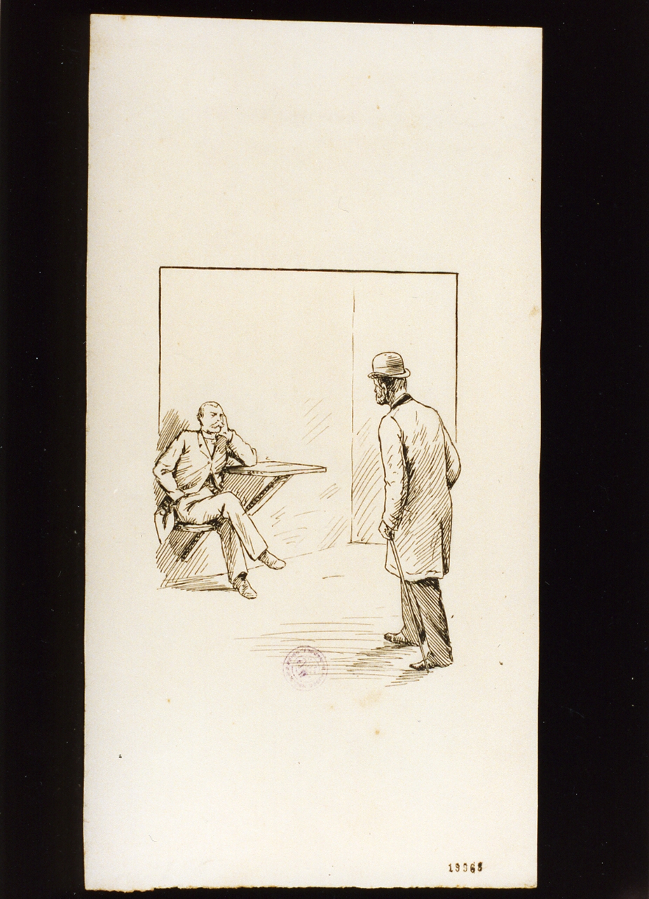 interno con figure (disegno) - ambito danese (sec. XIX)