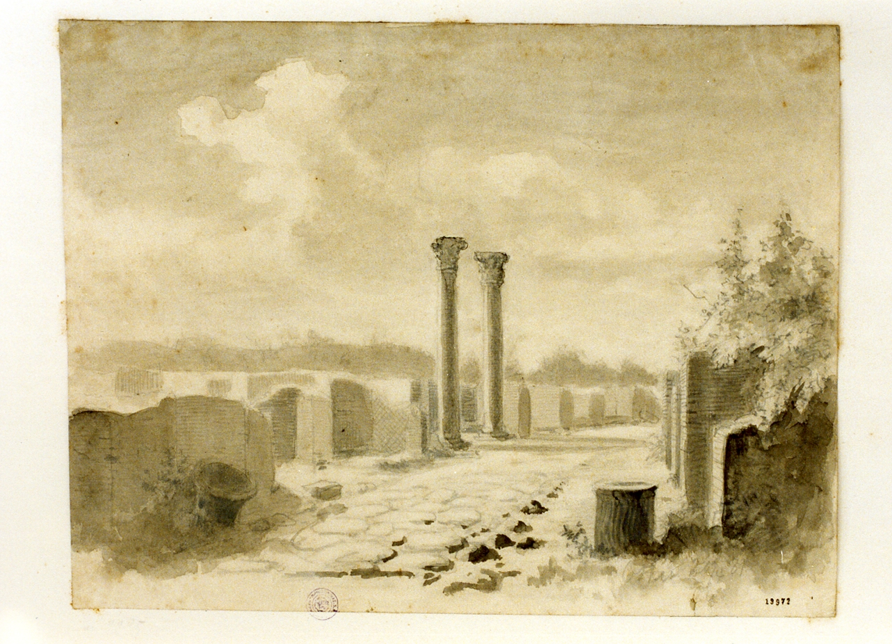 paesaggio con rovine (disegno) - ambito danese (sec. XIX)