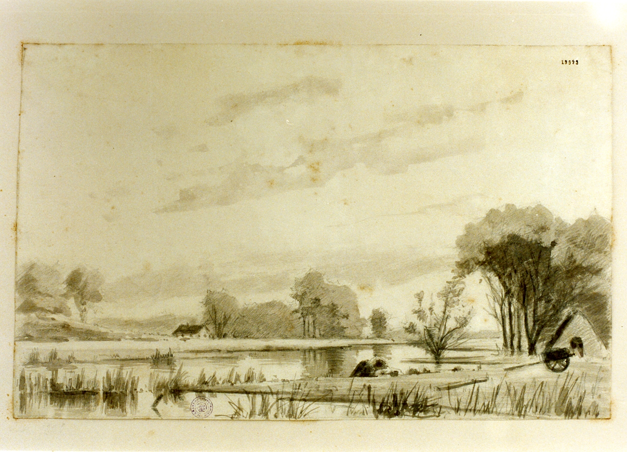 paesaggio lacustre (disegno) - ambito danese (ultimo quarto sec. XIX)