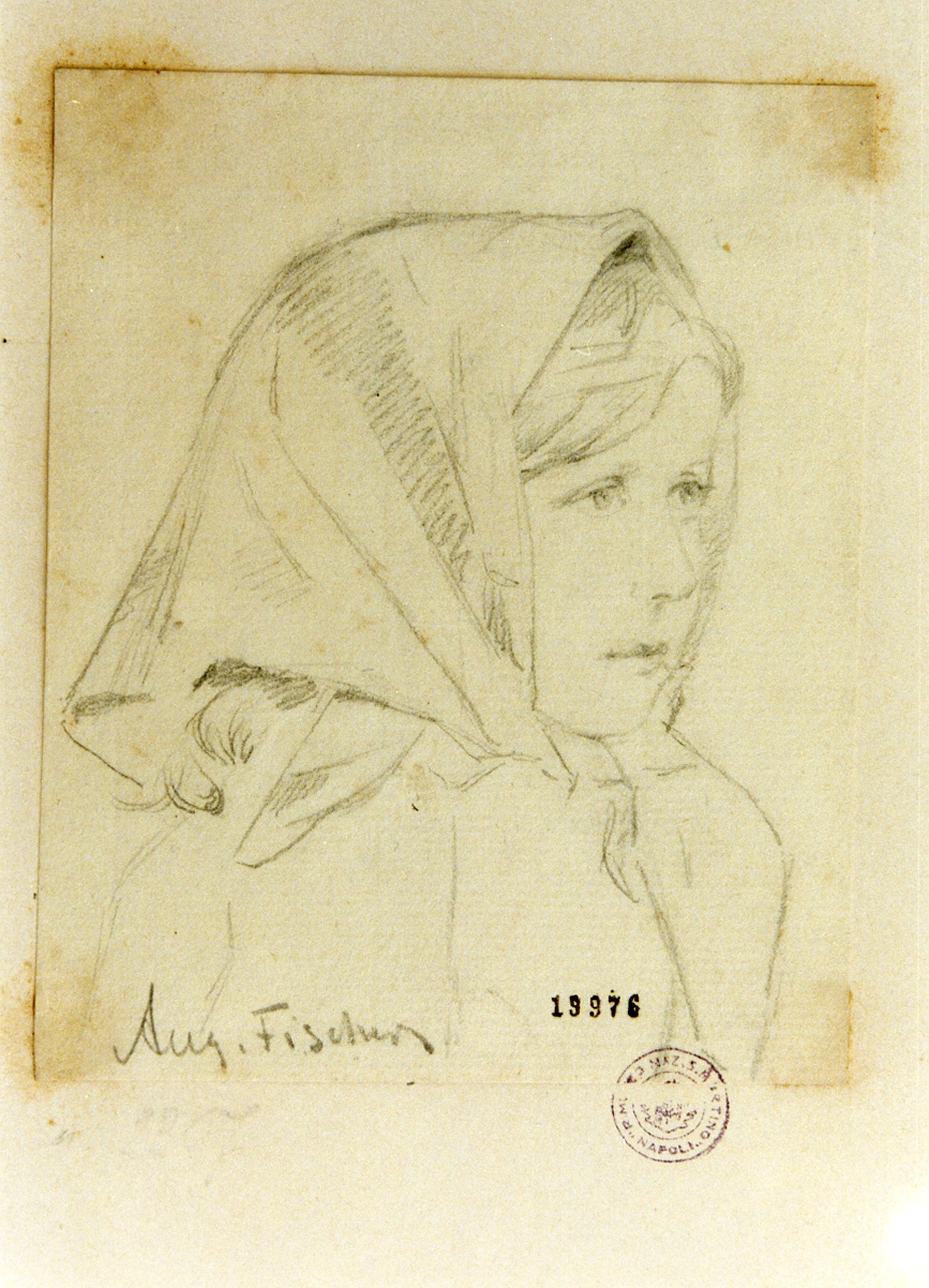 testa di ragazza (disegno) di Fischer Johannes August (ultimo quarto sec. XIX)