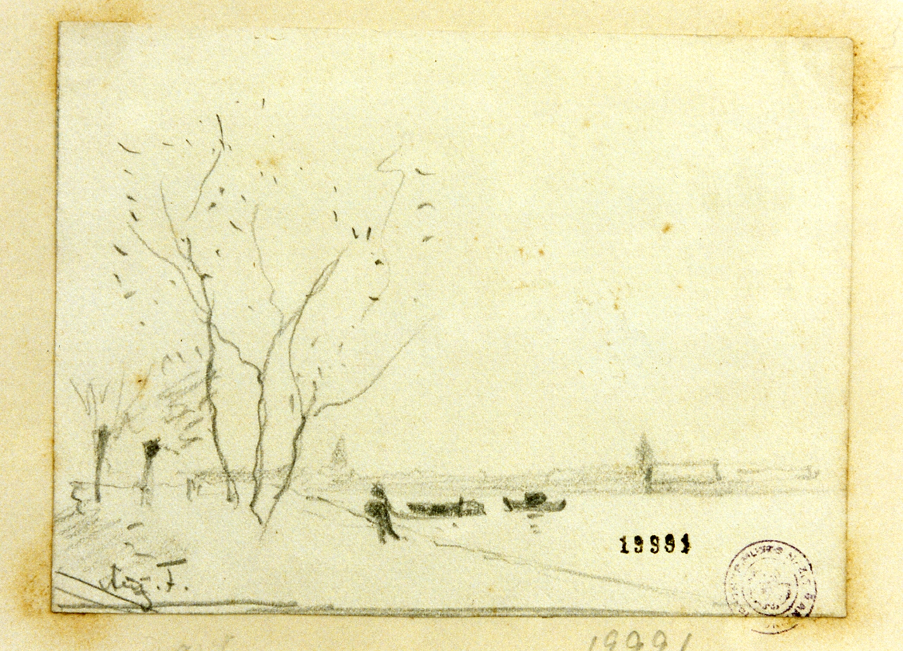 paesaggio marino (disegno) di Fischer Johannes August (secc. XIX/ XX)