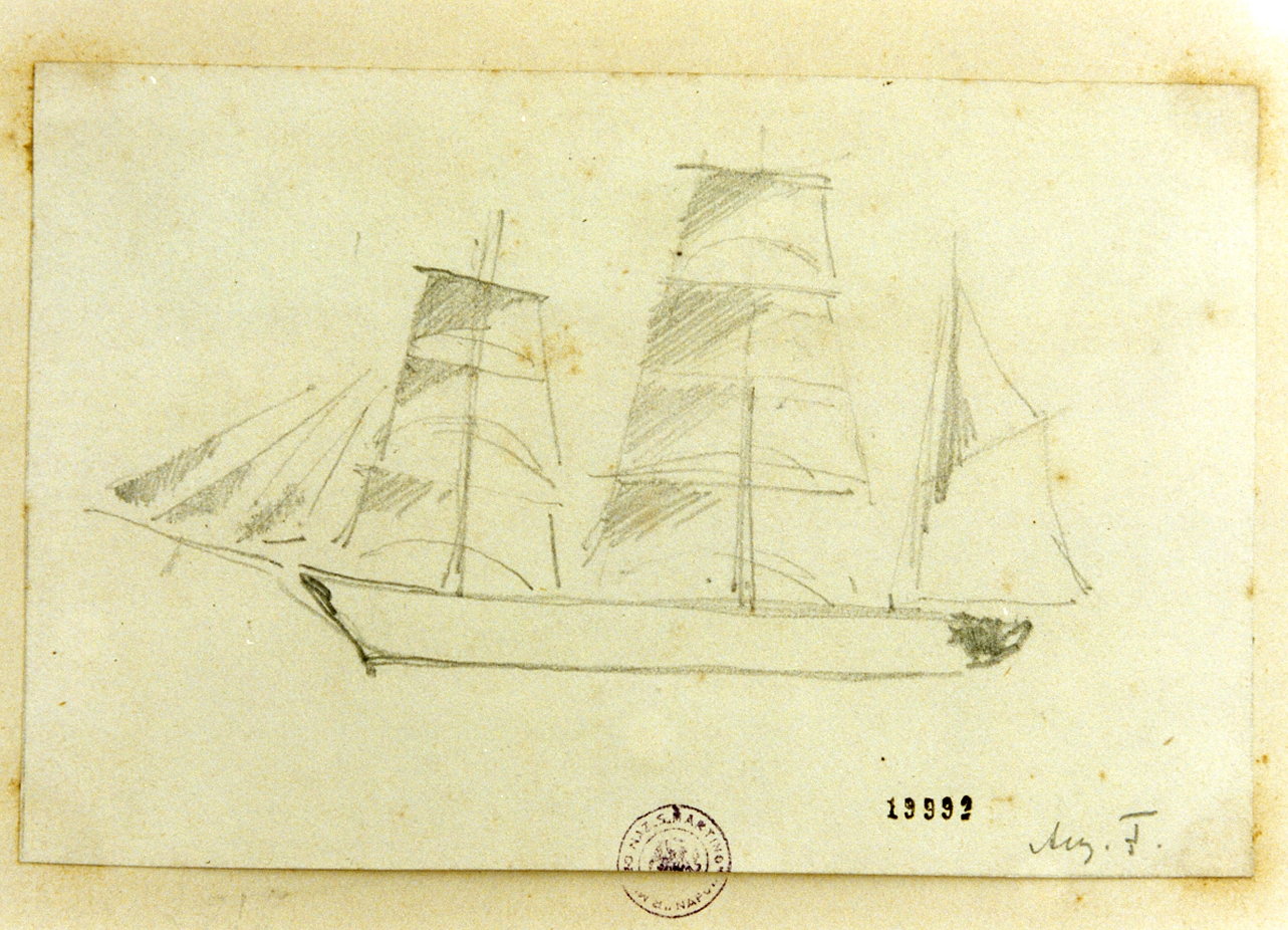 veliero (disegno) di Fischer Johannes August (secc. XIX/ XX)