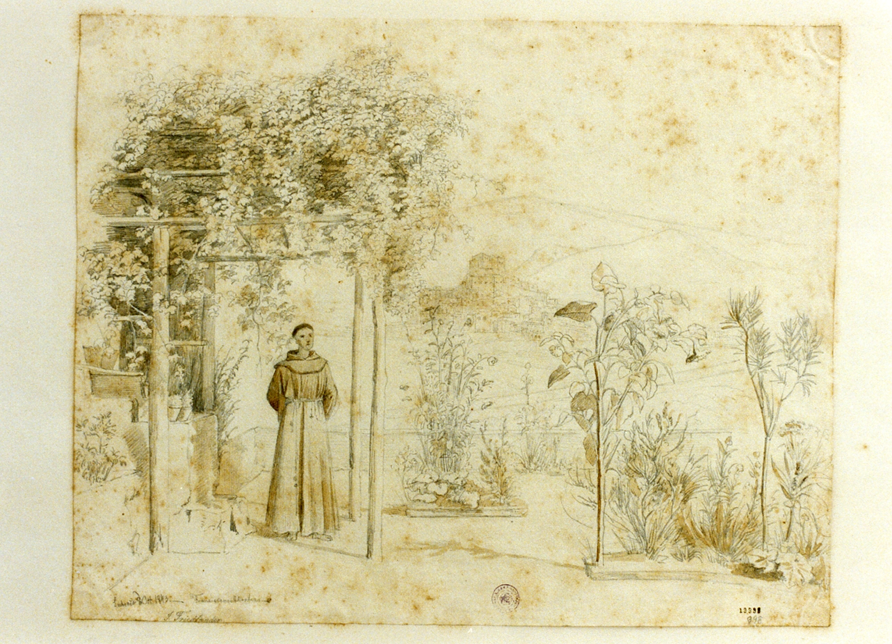 veduta di Subiaco da un convento (disegno) di Friedlaender Julius (sec. XIX)