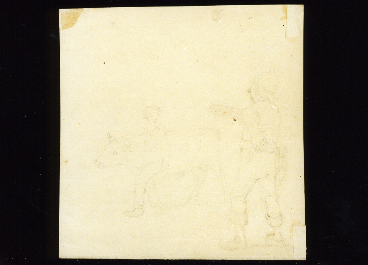 contadini con torello (disegno) di Thomsen Carl Christian Frederik Jacob (sec. XIX)