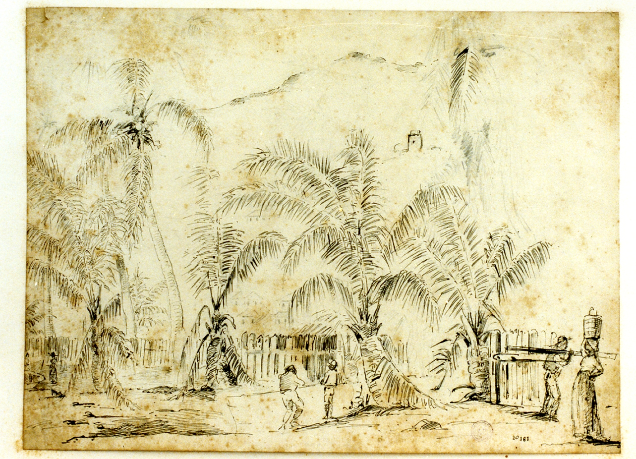 paesaggio con palme (disegno) di Melbye Fritz Sigried Georg (sec. XIX)
