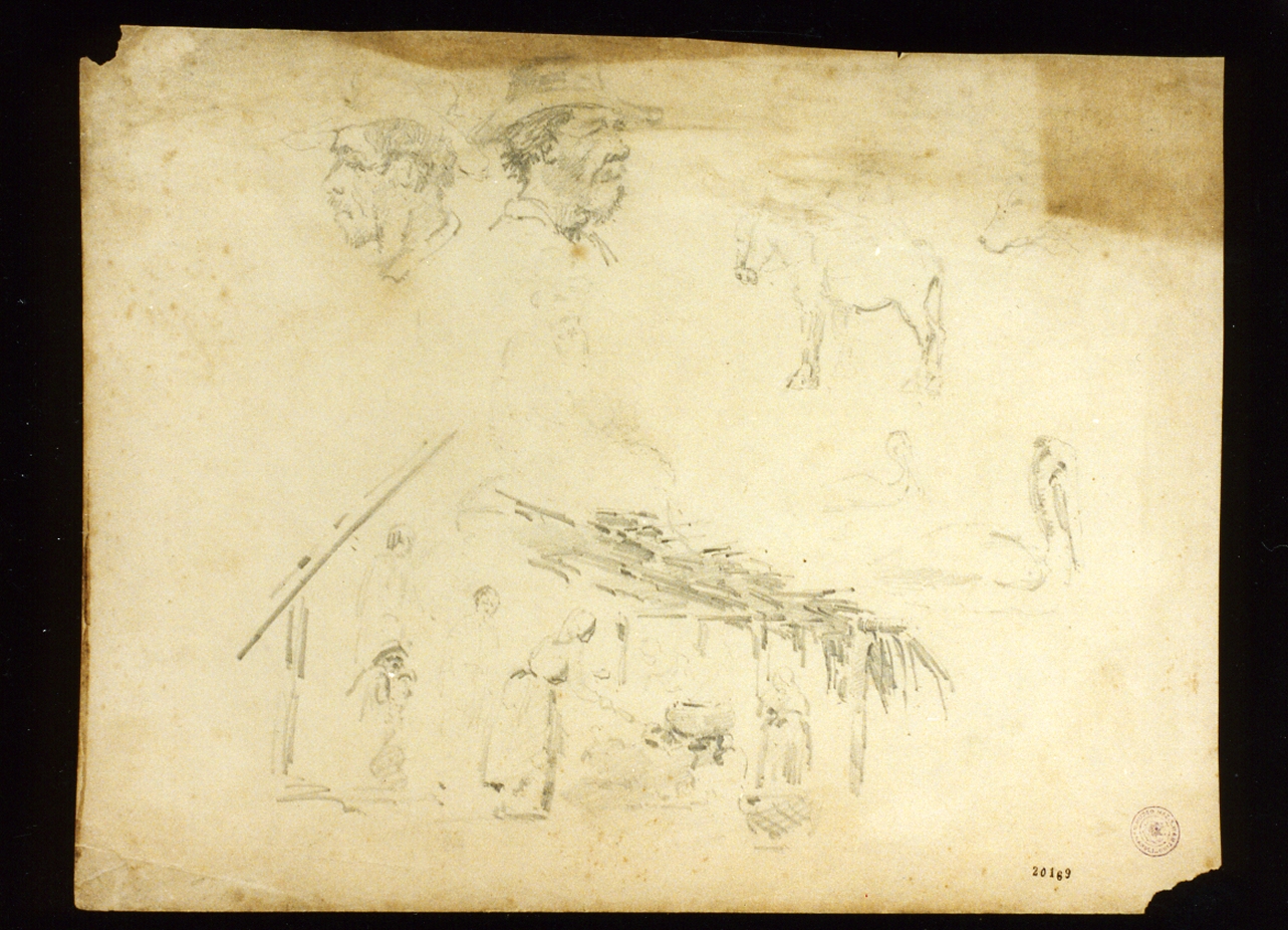 studio di figure e animali (disegno) di Melbye Fritz Sigried Georg (sec. XIX)