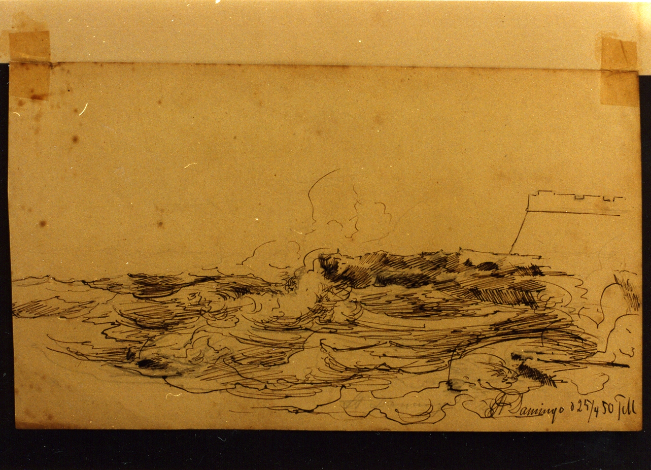 mare in tempesta (disegno) di Melbye Fritz Sigried Georg (sec. XIX)
