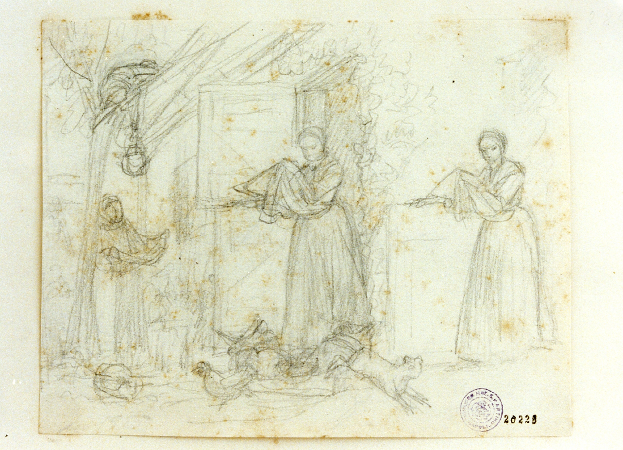 scena di vita contadina (disegno) di Richardt Joachim Ferdinand (sec. XIX)