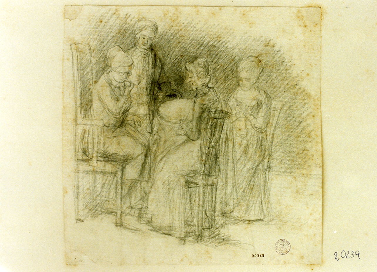 scena familiare (disegno) di Schiott Heinrich August Georg (sec. XIX)