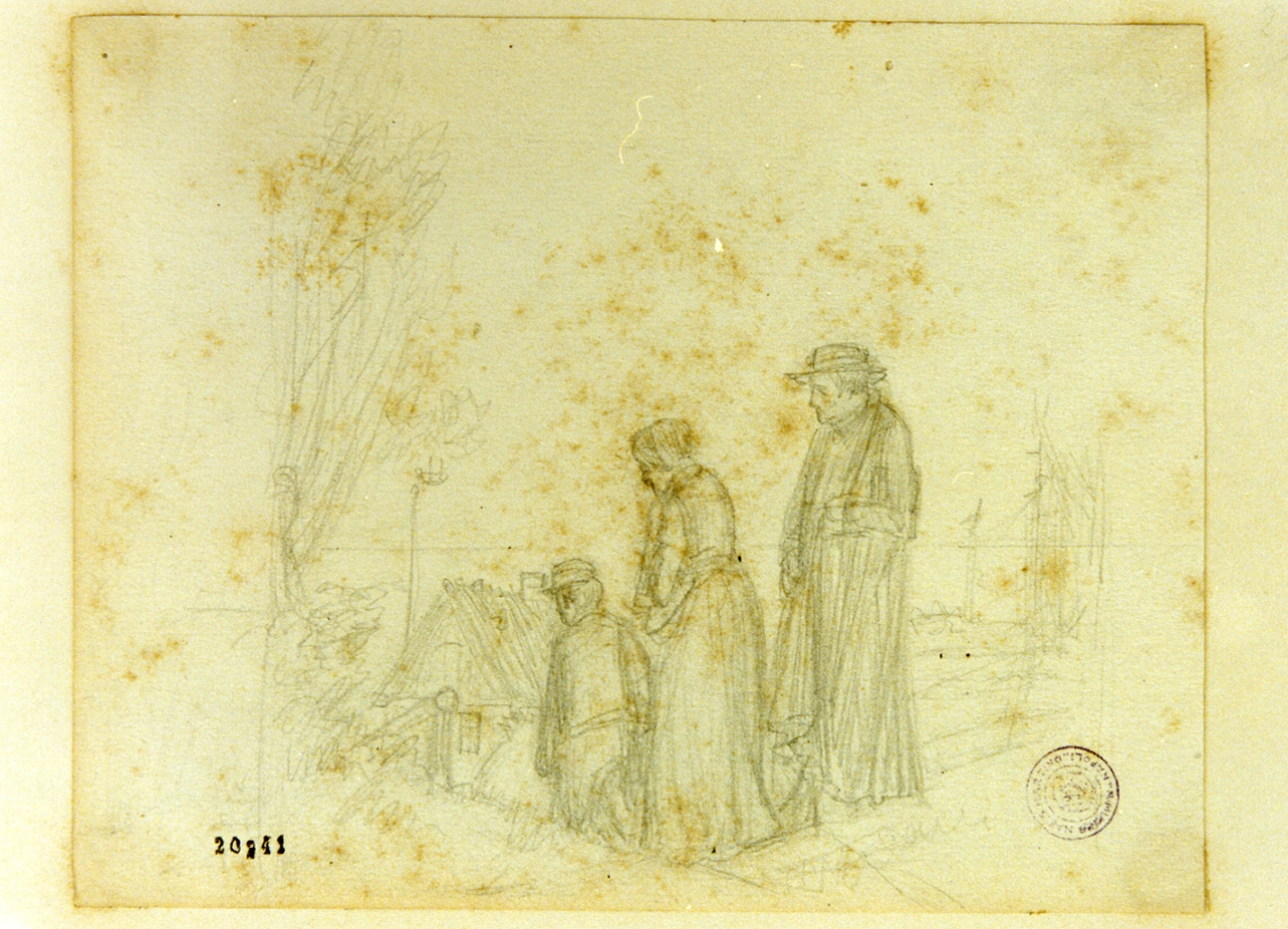 paesaggio con figure (disegno) di Richardt Joachim Ferdinand (sec. XIX)
