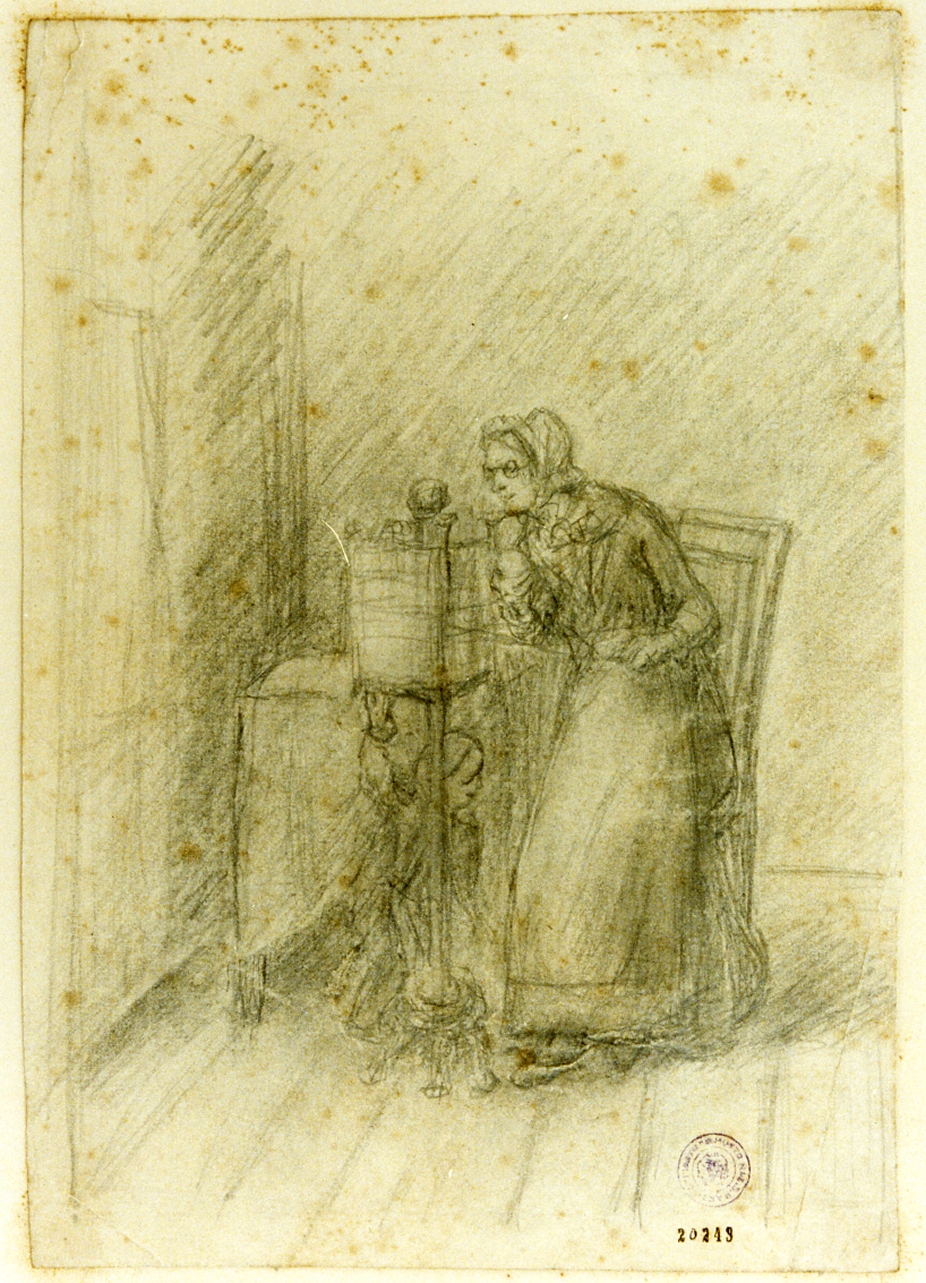 donna all'arcolaio (disegno) di Schiott Heinrich August Georg (sec. XIX)