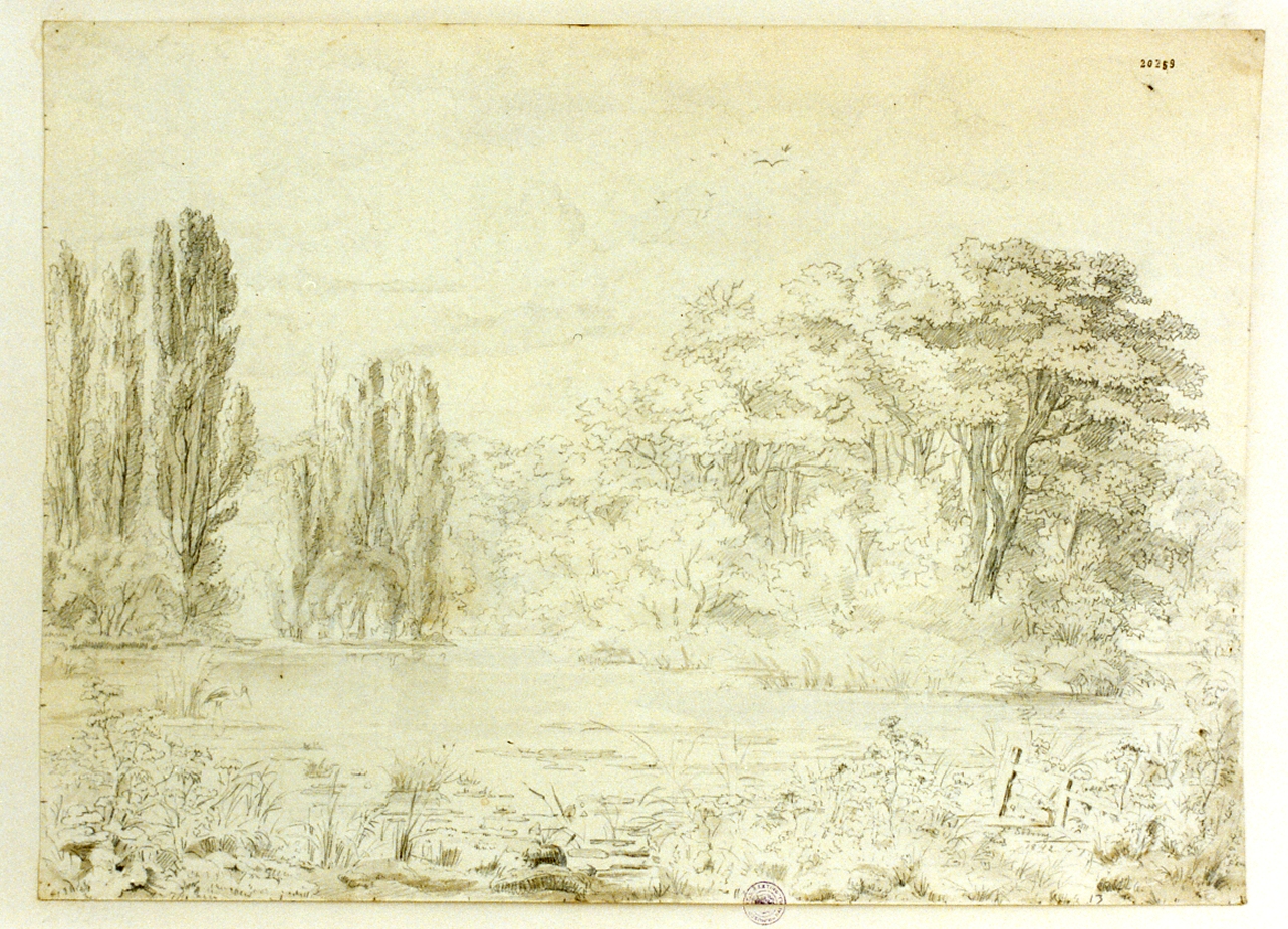 paesaggio lacustre (disegno) di Sodring Frederik Hansen (sec. XIX)