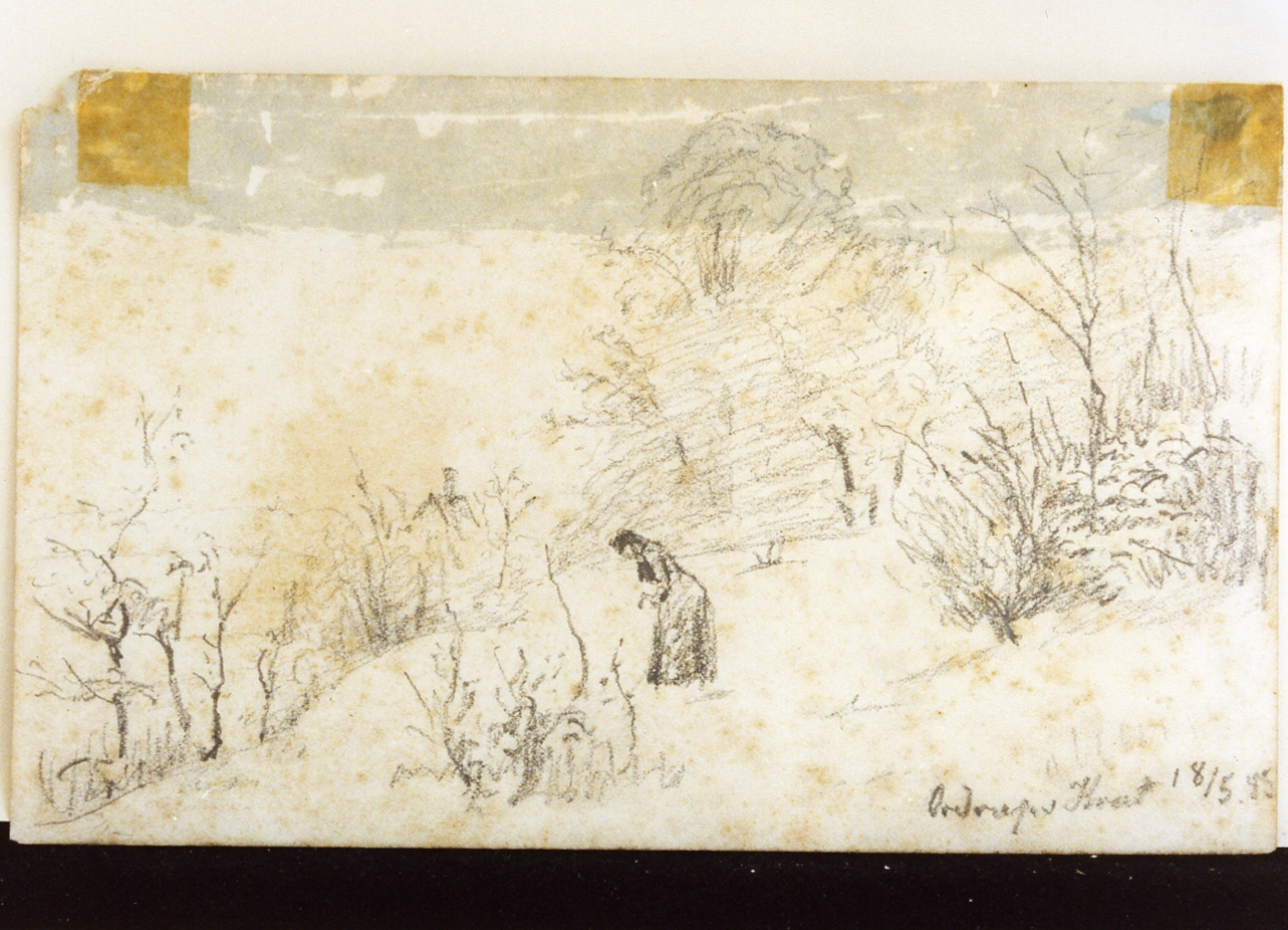 paesaggio invernale (disegno) di Wennerwald Emil August Theodor (sec. XIX)