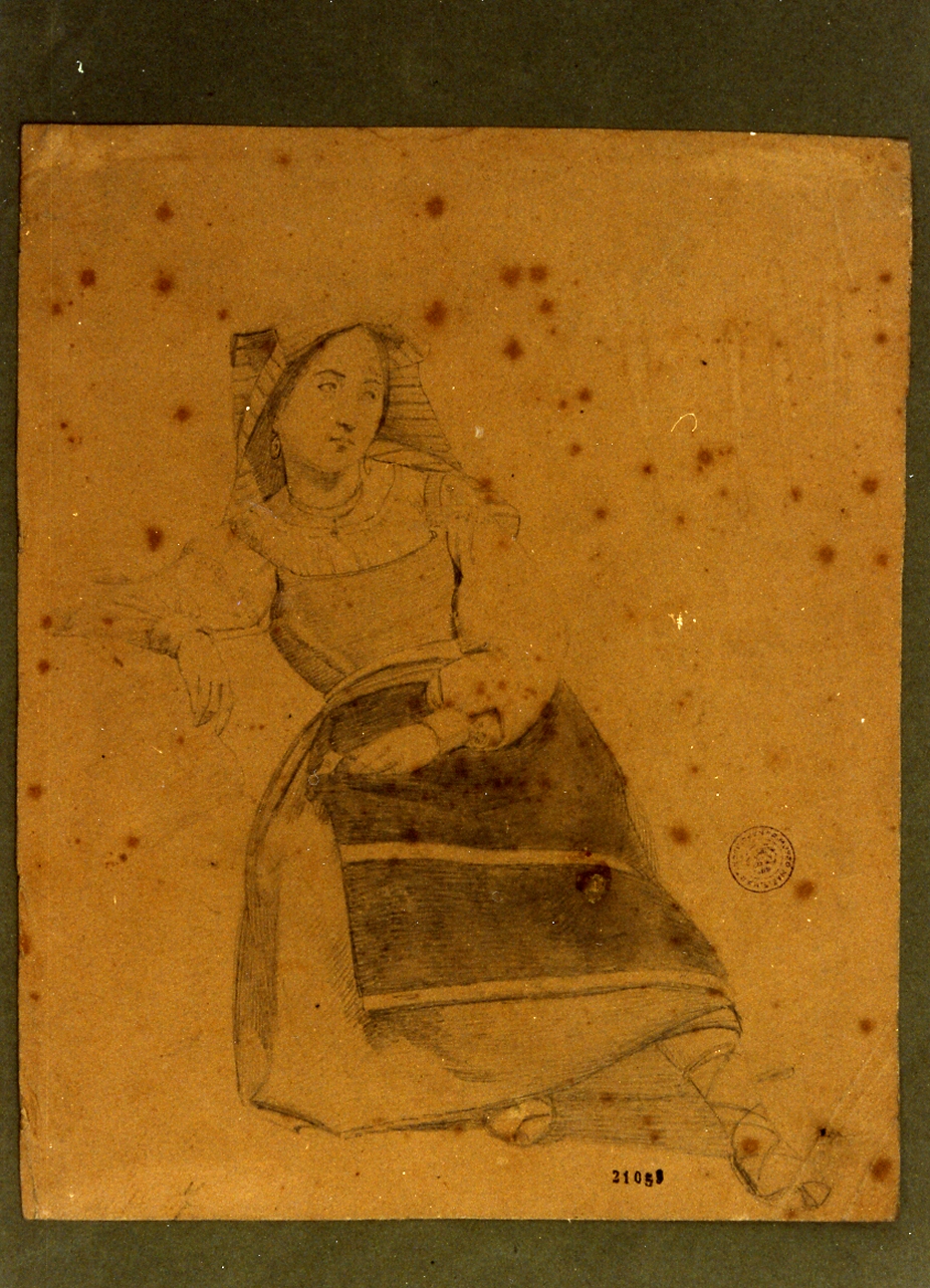 figura femminile in costume popolare italiano (disegno) di Hammer Hans Jorgen (metà sec. XIX)