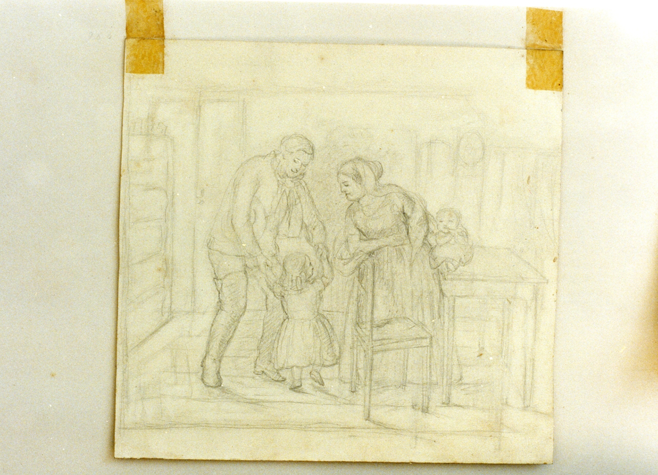 scena familiare (disegno) di Richardt Joachim Ferdinand (sec. XIX)