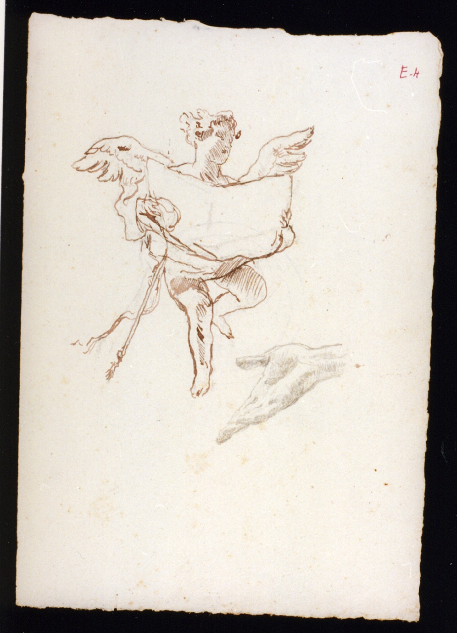 angelo reggicartiglio e studio di mano (disegno) di Vetri Paolo (secc. XIX/ XX)