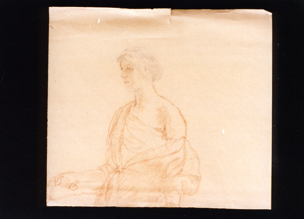 figura femmnile a mezzo busto con vesti classiche (disegno) di Vetri Paolo (prima metà sec. XX)