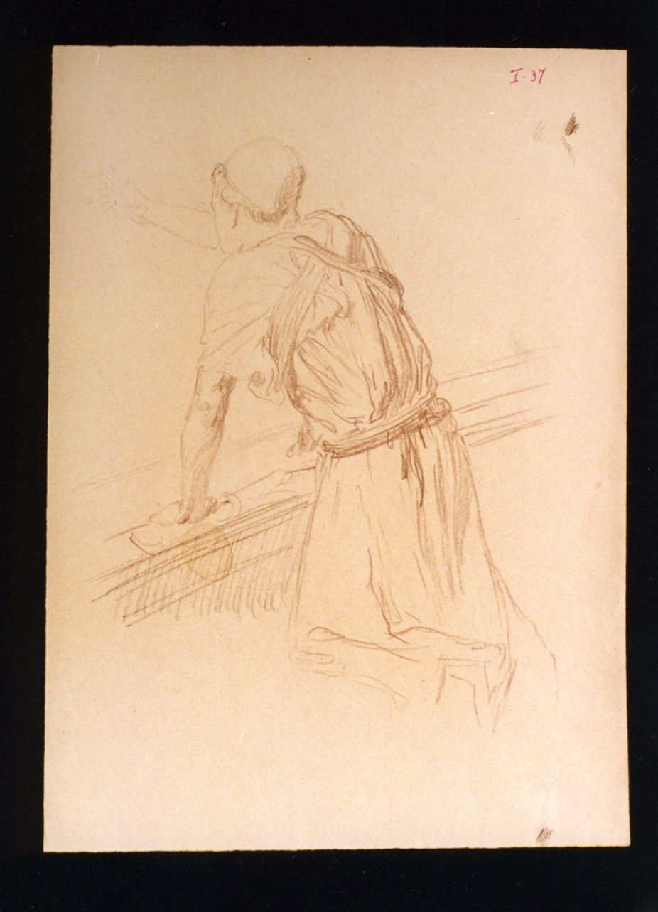 pescatore di spalle (disegno) di Vetri Paolo (prima metà sec. XX)