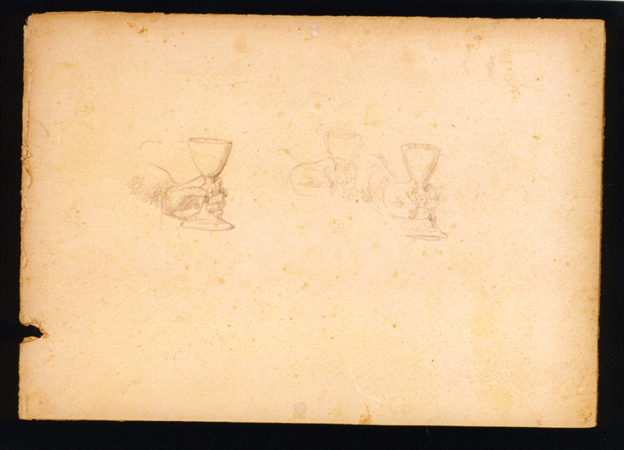 studi di mani con calice (disegno) di Vetri Paolo (fine/inizio secc. XIX/ XX)