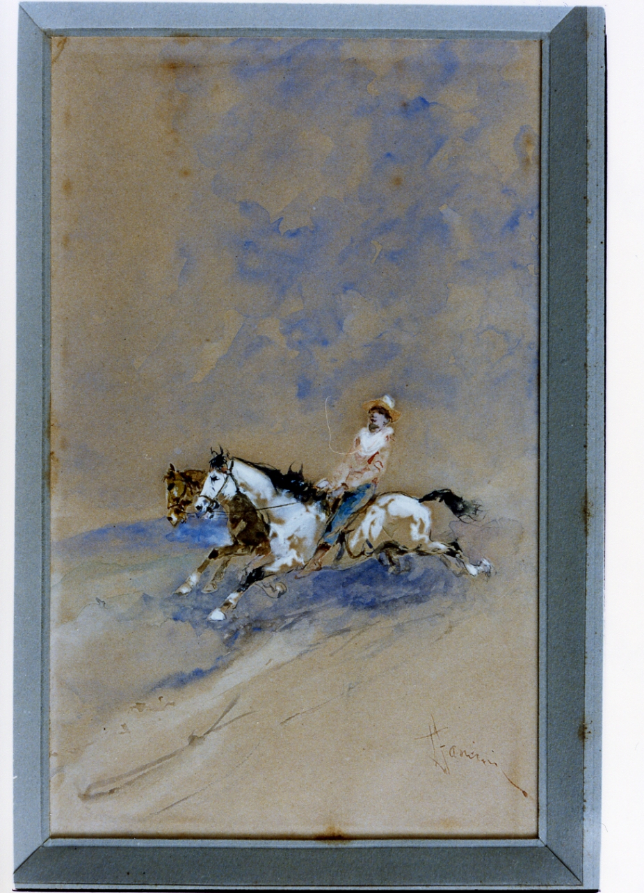 figura maschile a cavallo (disegno) di Mancini Francesco (sec. XIX)