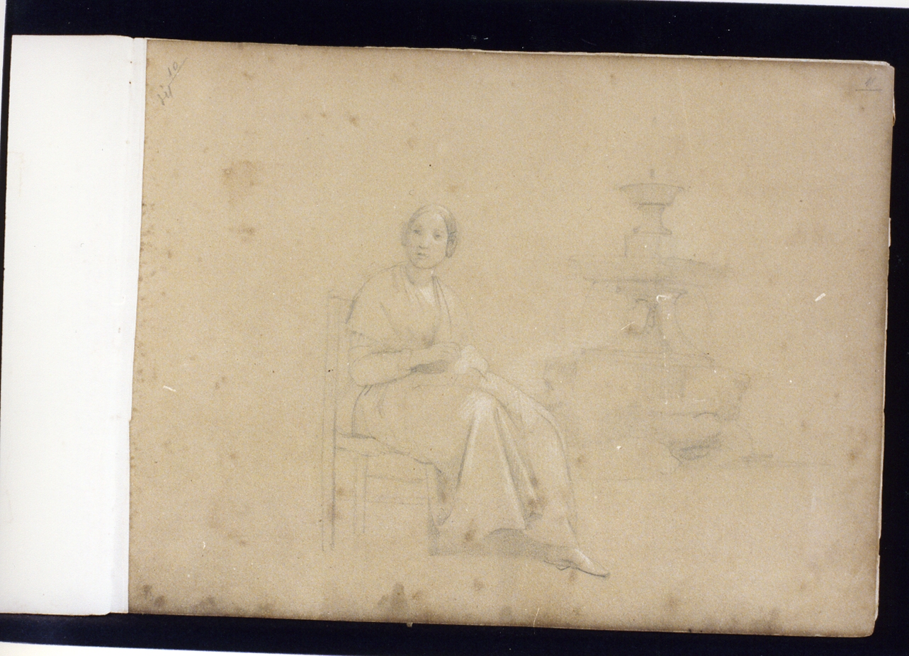 figura femminile seduta con fontana (disegno) di Postiglione Raffaele (ultimo quarto sec. XIX)