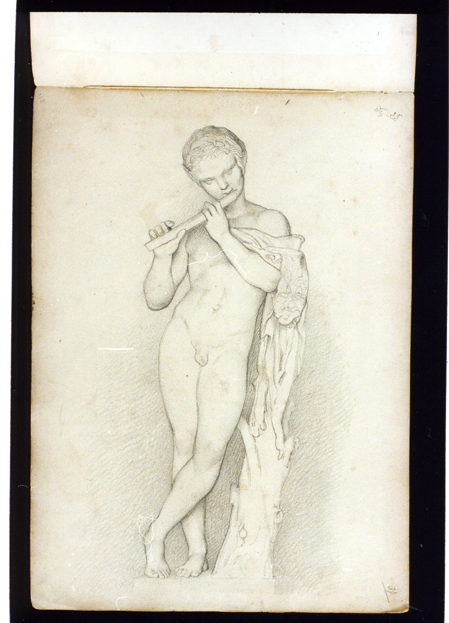 studio di una statua di fanciullo che suona il flauto (disegno) di Postiglione Raffaele (ultimo quarto sec. XIX)
