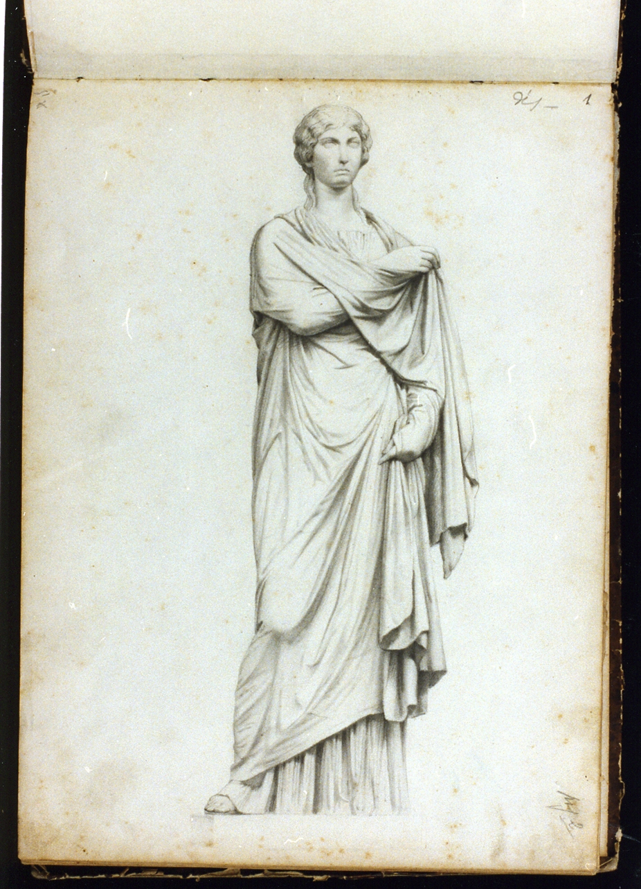 statua femminile panneggiata (disegno) di Postiglione Raffaele (sec. XIX)
