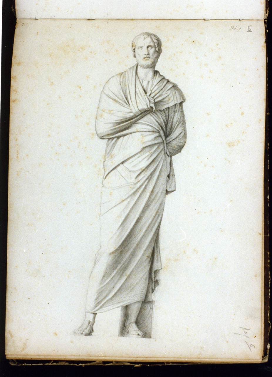 statua maschile panneggiata (disegno) di Postiglione Raffaele (sec. XIX)