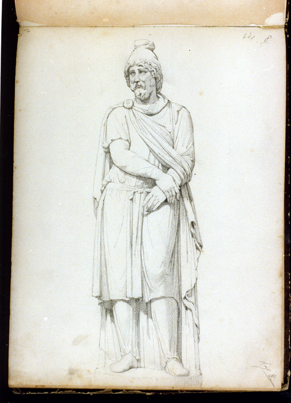 statua maschile panneggiata (disegno) di Postiglione Raffaele (sec. XIX)
