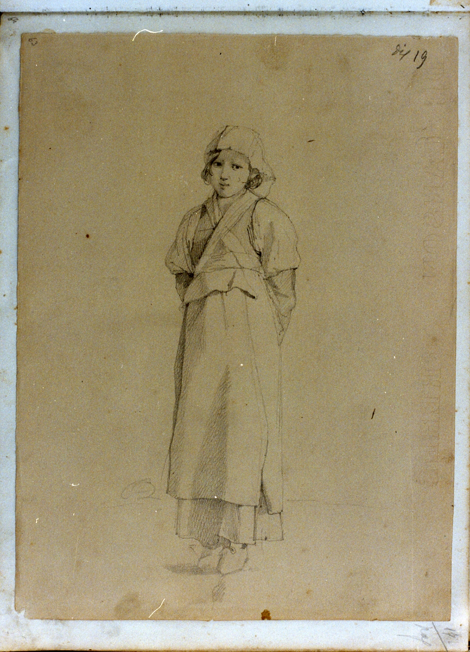 figura femminile in costume popolare (disegno) di Postiglione Raffaele (sec. XIX)