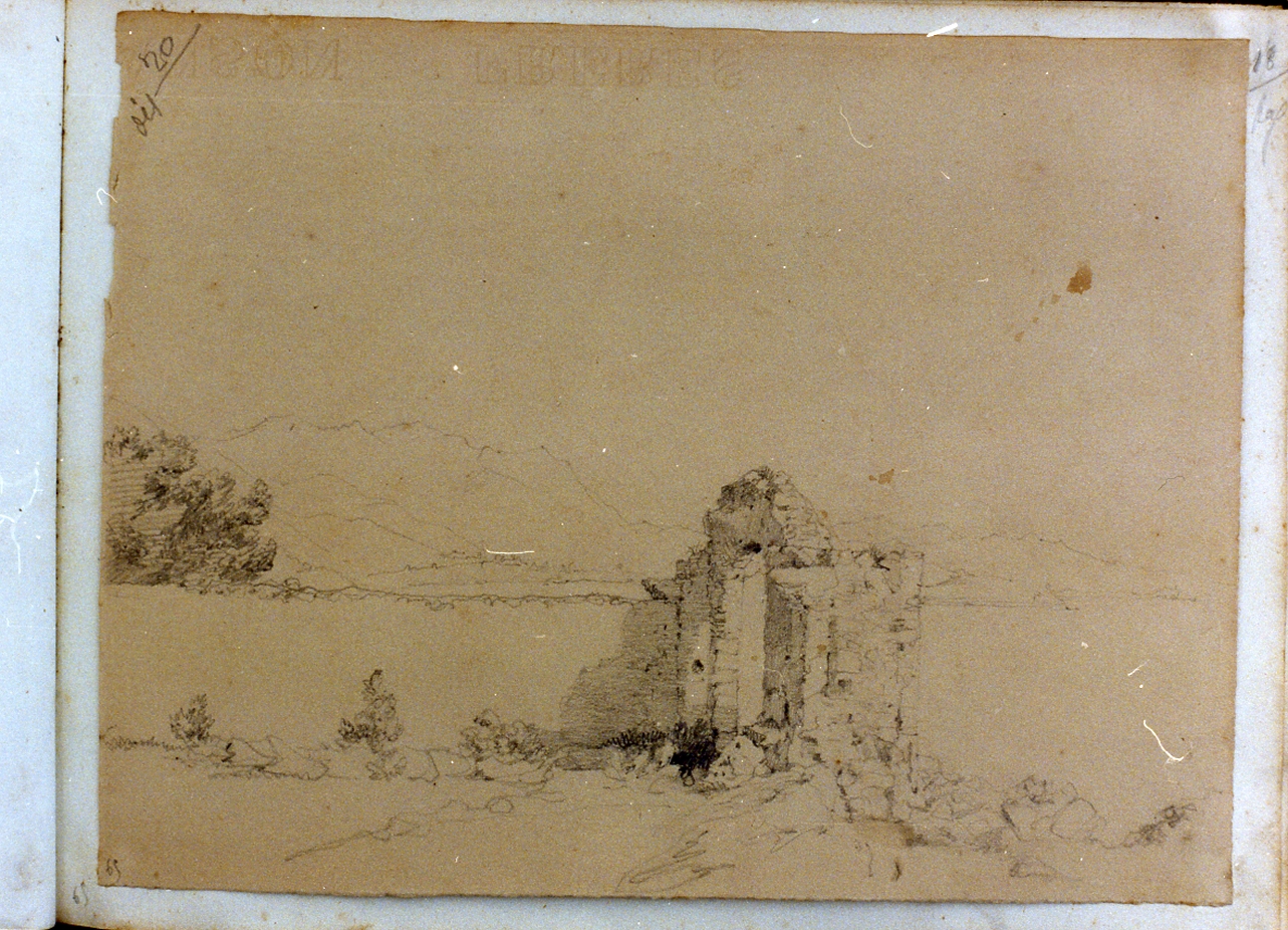 paesaggio con rovine (disegno) di Postiglione Raffaele (sec. XIX)