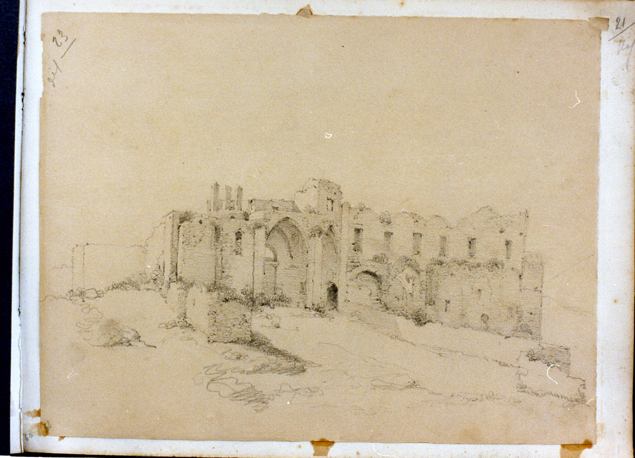 paesaggio con rovine (disegno) di Postiglione Raffaele (sec. XIX)