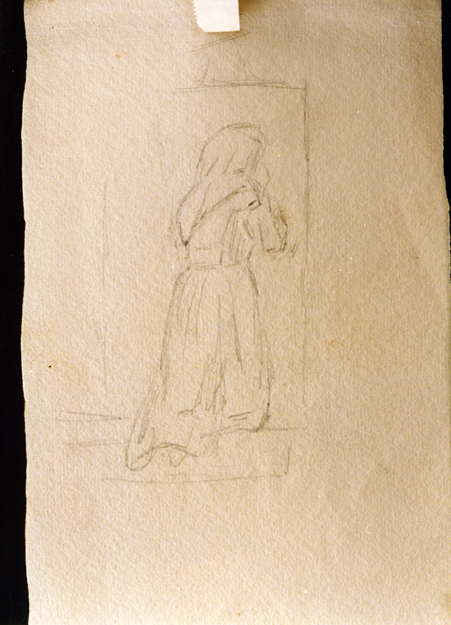 studio di figura femminile inginocchiata (disegno) - ambito italiano (sec. XIX)